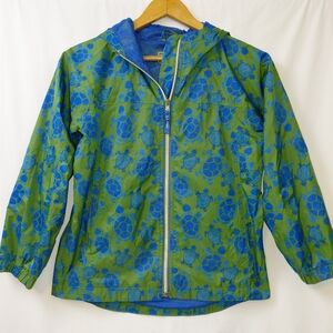 LL Bean Kid's Discovery Rain Jacket Boy's Size‎ 10 Turtles Blue Green Mesh Lined